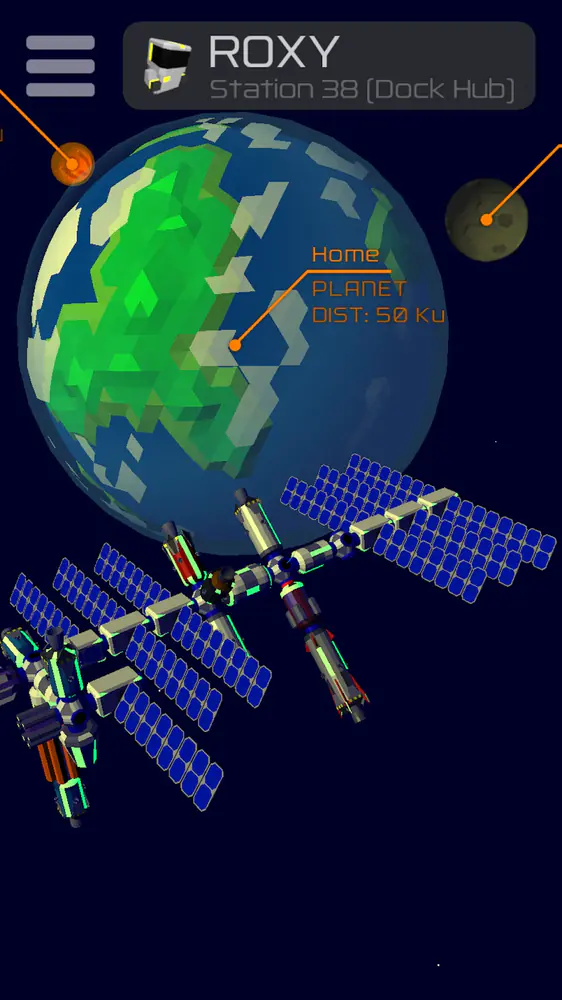 Space Agency 2138: napelemes űrállomás a zöld-kék low-poly bolygó felett