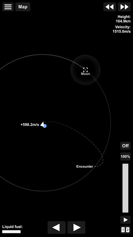 Spaceflight Simulator: térképnézet a Hold felé tartó pályával